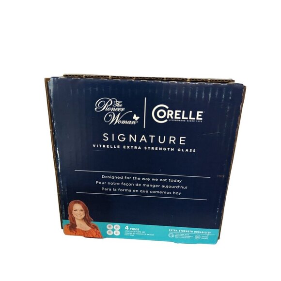 The Pioneer Woman by Corelle 4-Piece Appetizer Plate Set, Evie, Blue 6.75 inch n - Picture 2 of 7